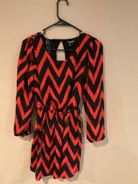 My Michelle Orange and Black Chevron Pattern Long Sleeve Mini Dress